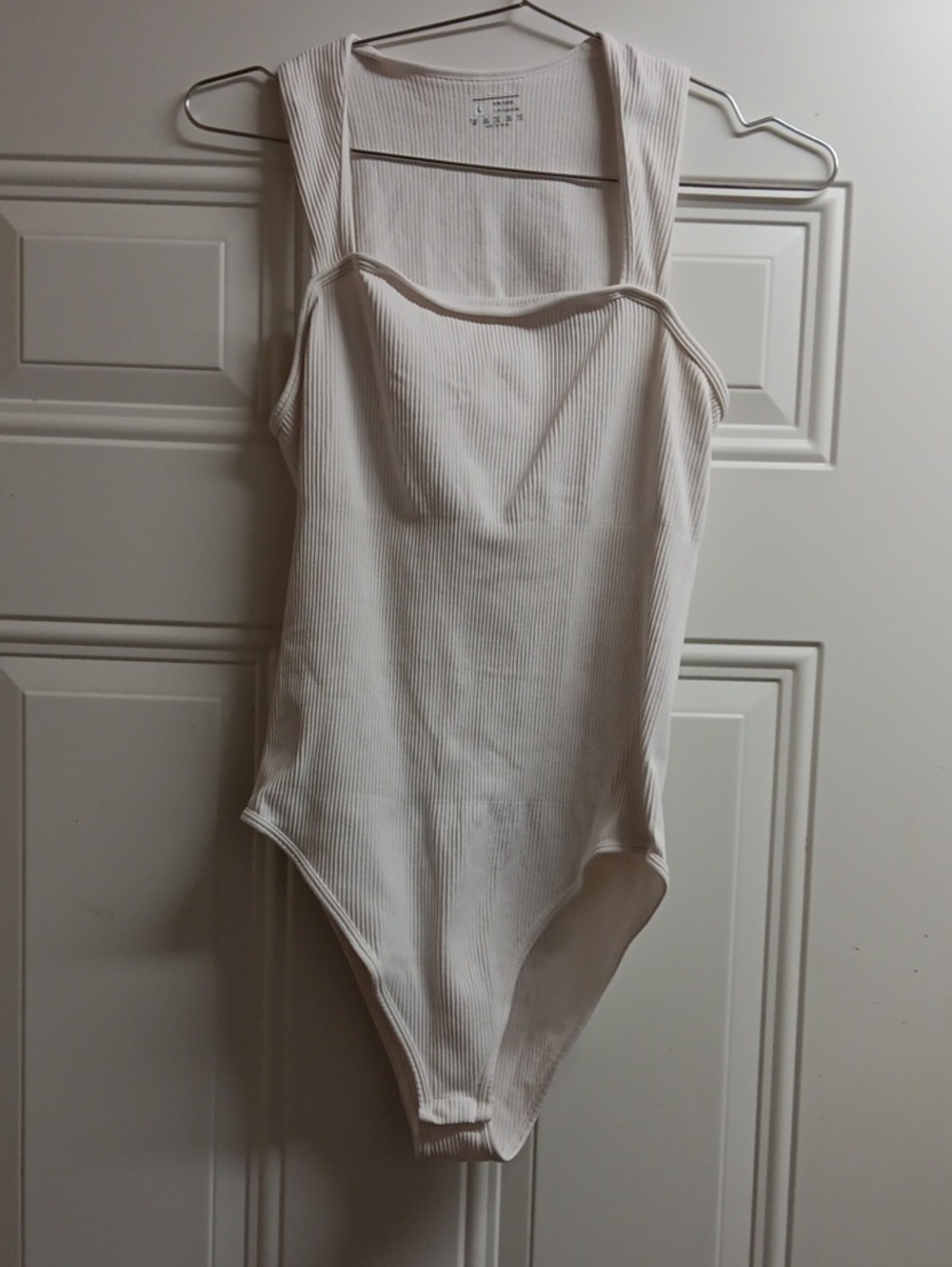 OQQ Ribbed Cream Women's Bodysuit with Square Neck